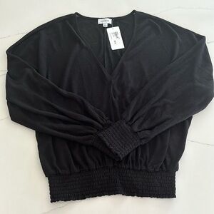 Evereve black long-sleeved smocked top, size L